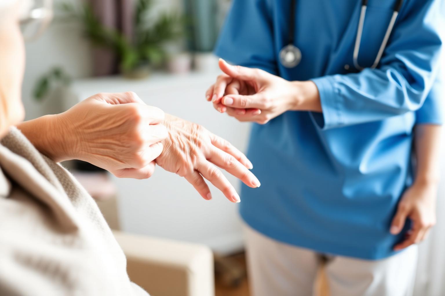 Compassionate caregiver supporting elderly client at home